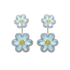 Aretes flores amarillo y azul - chapa de rodio