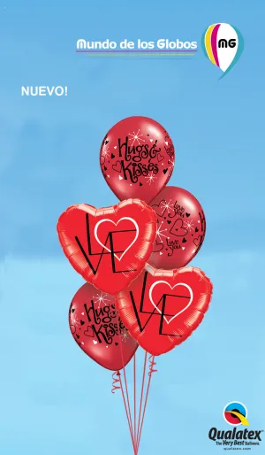 BOUQUET DE CORAZONES ROJOS METALICOS Y LATEX IMPRESOS