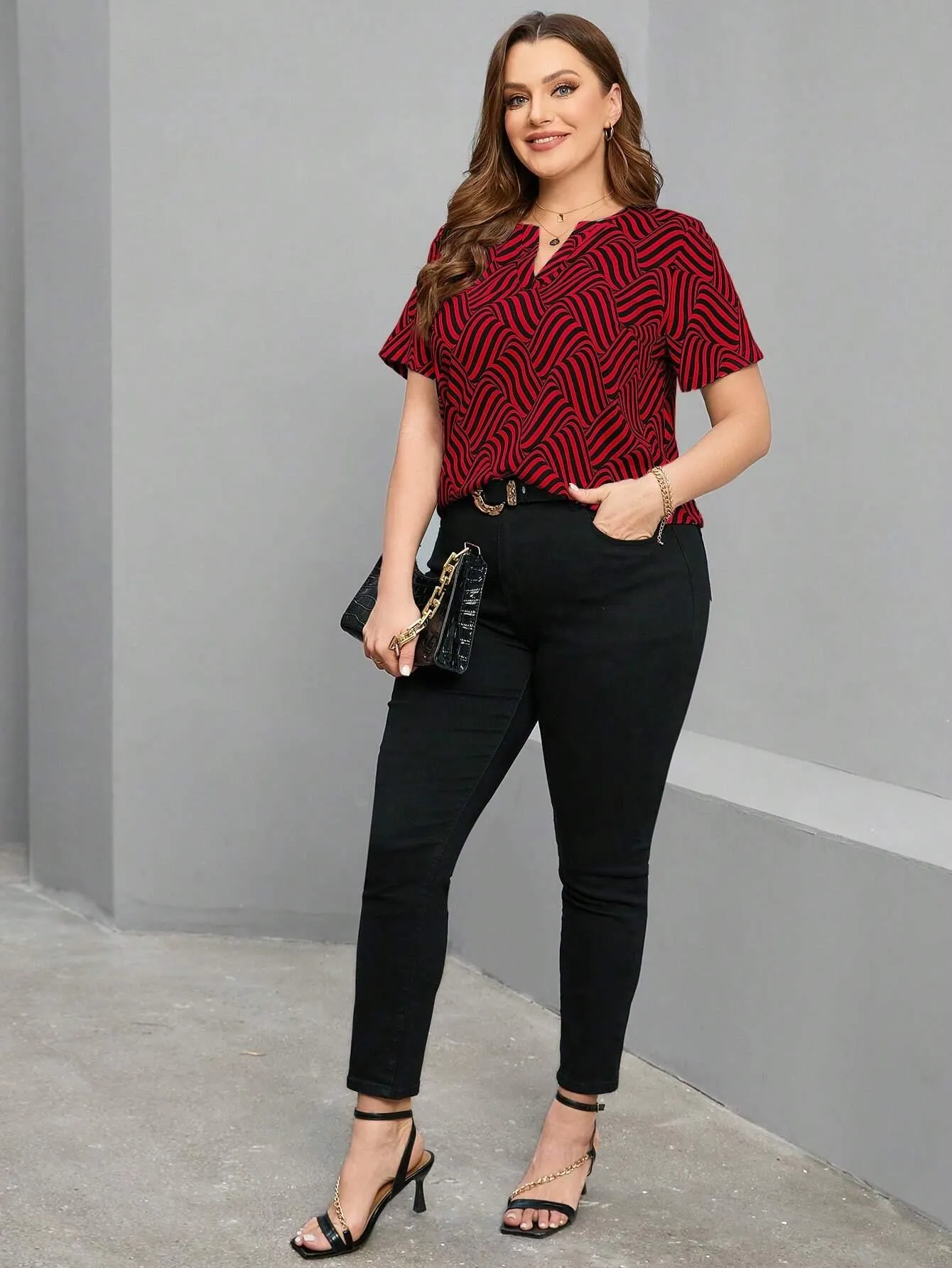Camisa De Manga Curta Com Lapela Plus Size - Amelia