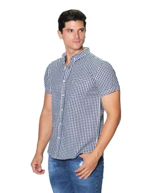 Camisas Hombre Manga Corta Cuadros Regular Fit B31270 Marino