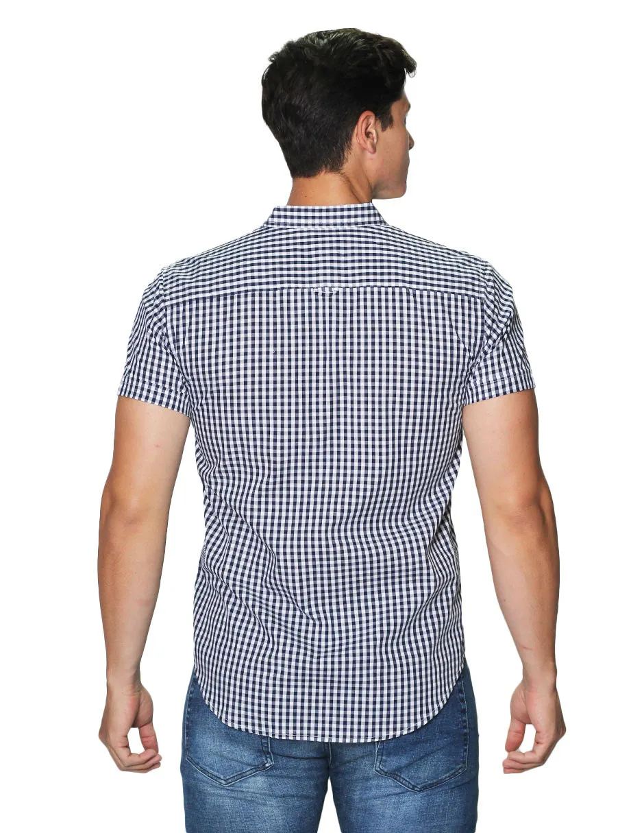 Camisas Hombre Manga Corta Cuadros Regular Fit B31270 Marino