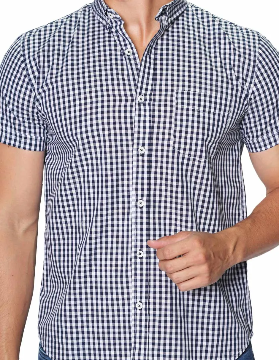Camisas Hombre Manga Corta Cuadros Regular Fit B31270 Marino