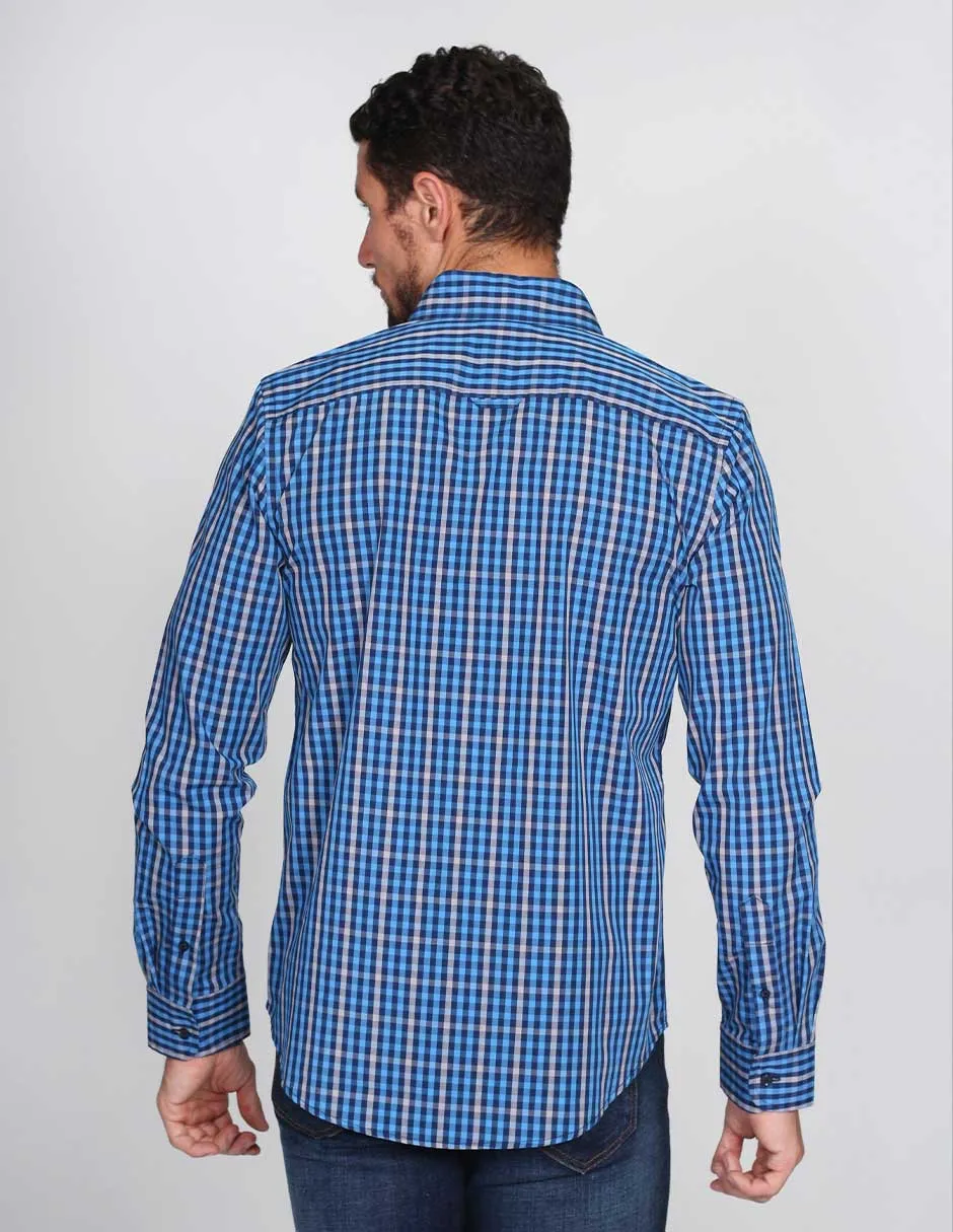 Camisas Hombre Manga Larga Cuadros Azul B15214