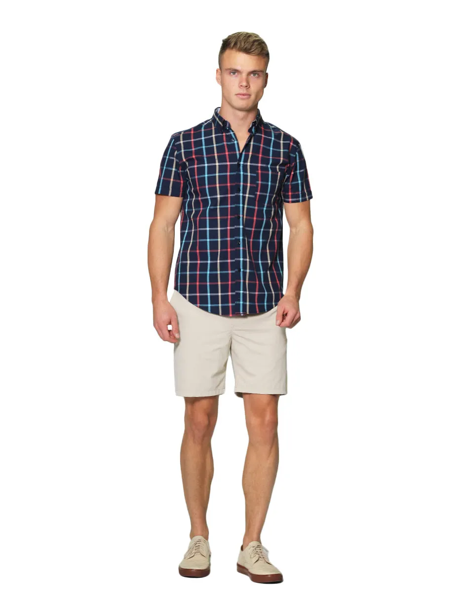 Camisas Para Hombre Manga Corta Cuadros Regular Fit B31256 Coral