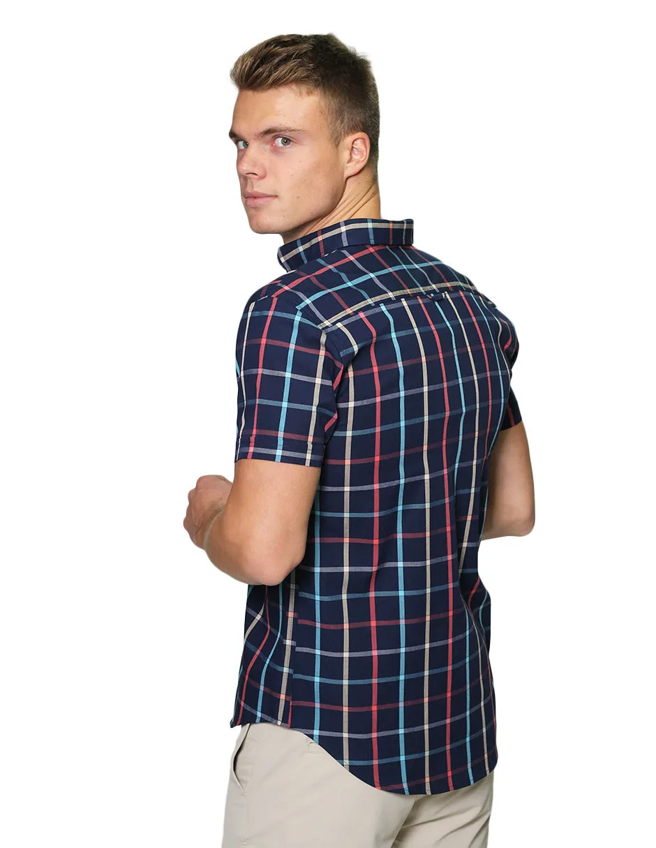 Camisas Para Hombre Manga Corta Cuadros Regular Fit B31256 Coral