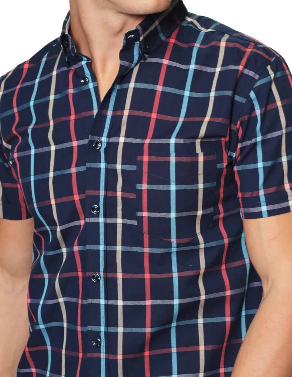Camisas Para Hombre Manga Corta Cuadros Regular Fit B31256 Coral