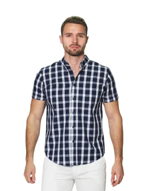 Camisas Para Hombre Manga Corta Cuadros Regular Fit B31257 Marino