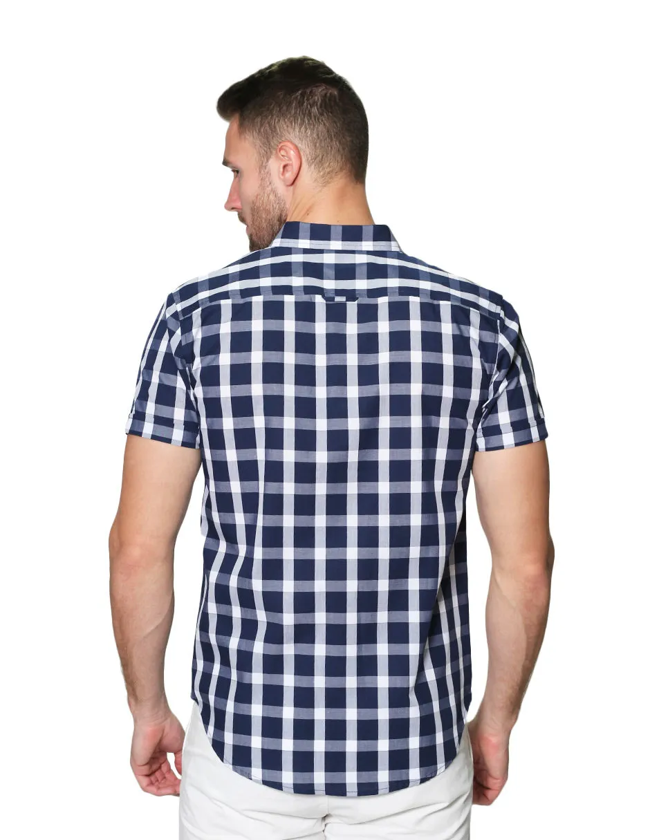 Camisas Para Hombre Manga Corta Cuadros Regular Fit B31257 Marino