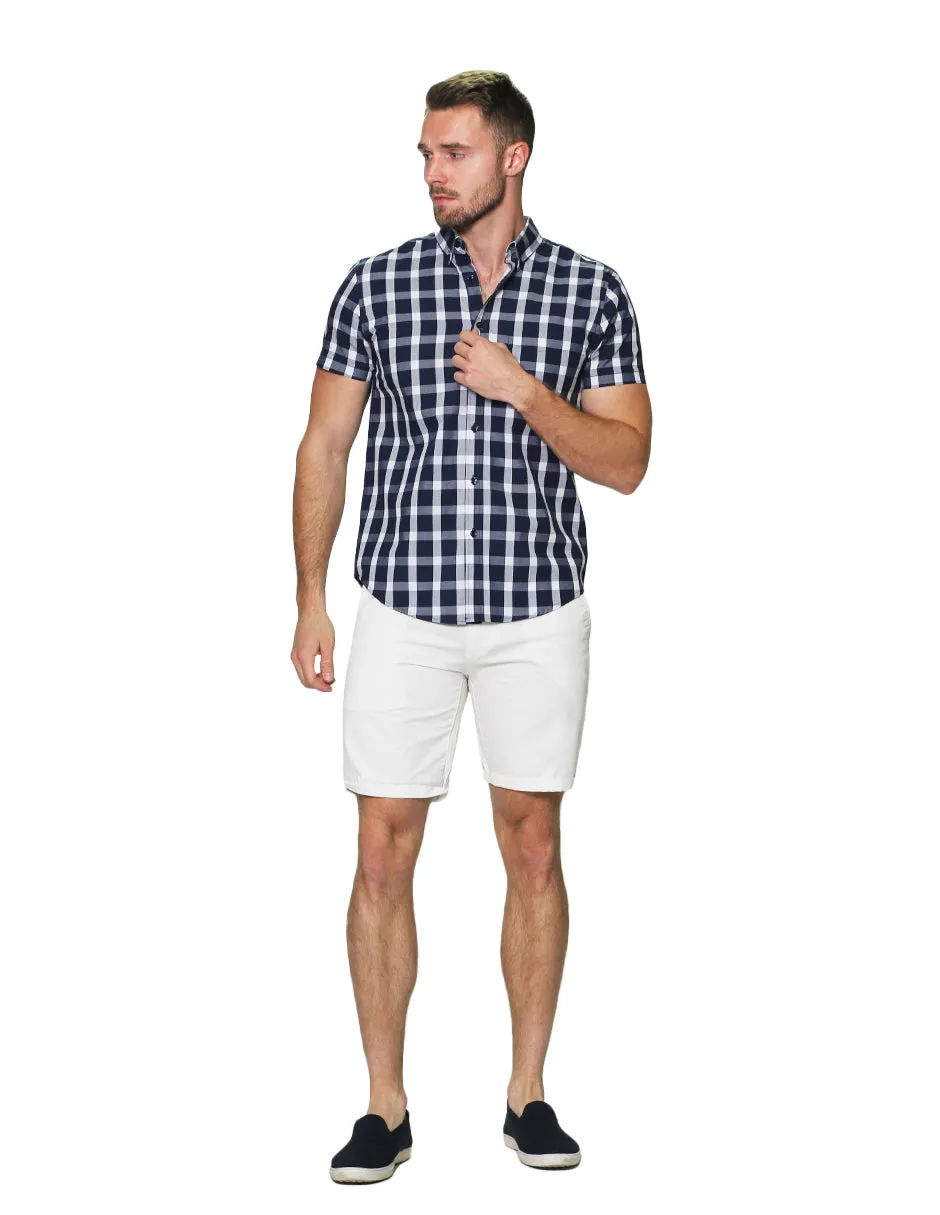 Camisas Para Hombre Manga Corta Cuadros Regular Fit B31257 Marino