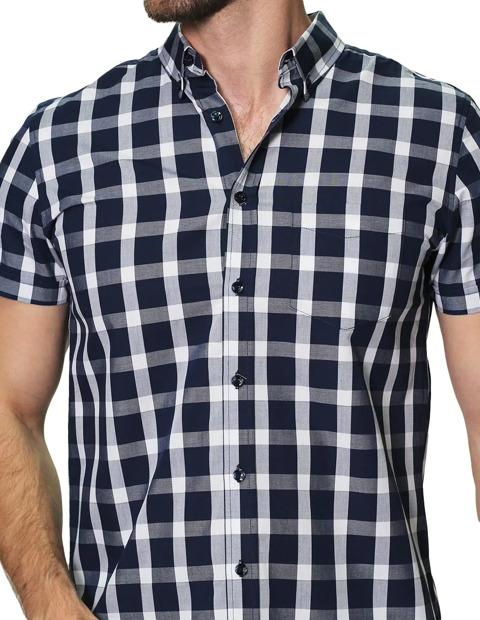 Camisas Para Hombre Manga Corta Cuadros Regular Fit B31257 Marino