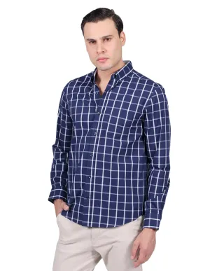 Camisas Para Hombre Manga Larga Cuadros Regular Fit Marino B25209