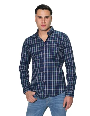 Camisas Para Hombre Manga Larga Cuadros Slim Fit B31106 Marino