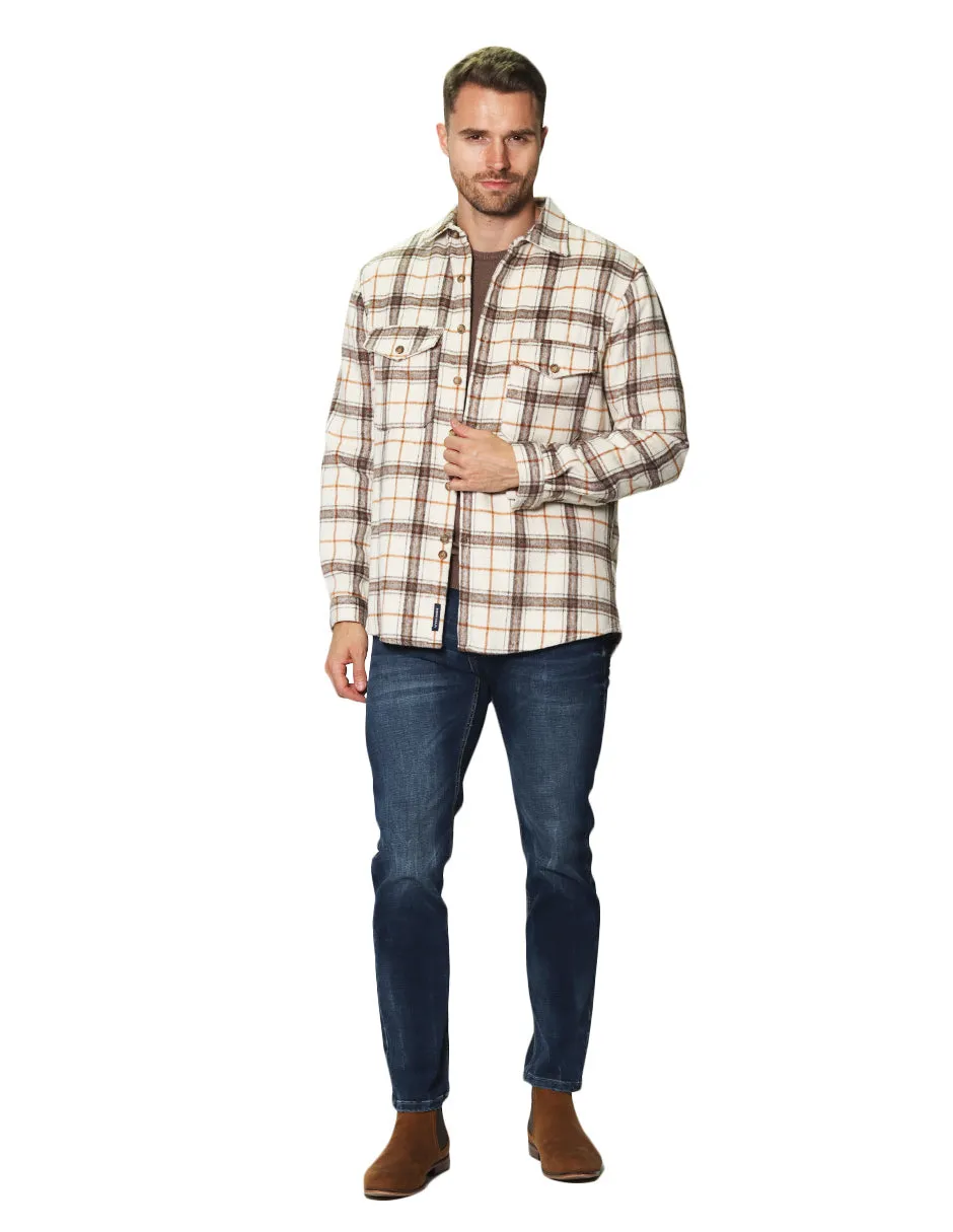 Camisolas Para Hombre Manga Larga Cuadros B35126 Beige