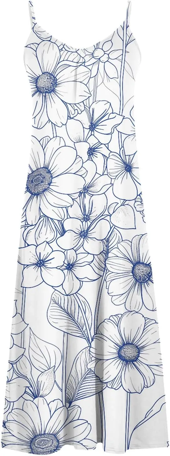 Ceboyel Women Floral Spaghetti Strap Sundress Casual Summer Long Maxi Dress Vneck Sexy Boho Dresses Trendy Beach Clothes 2024