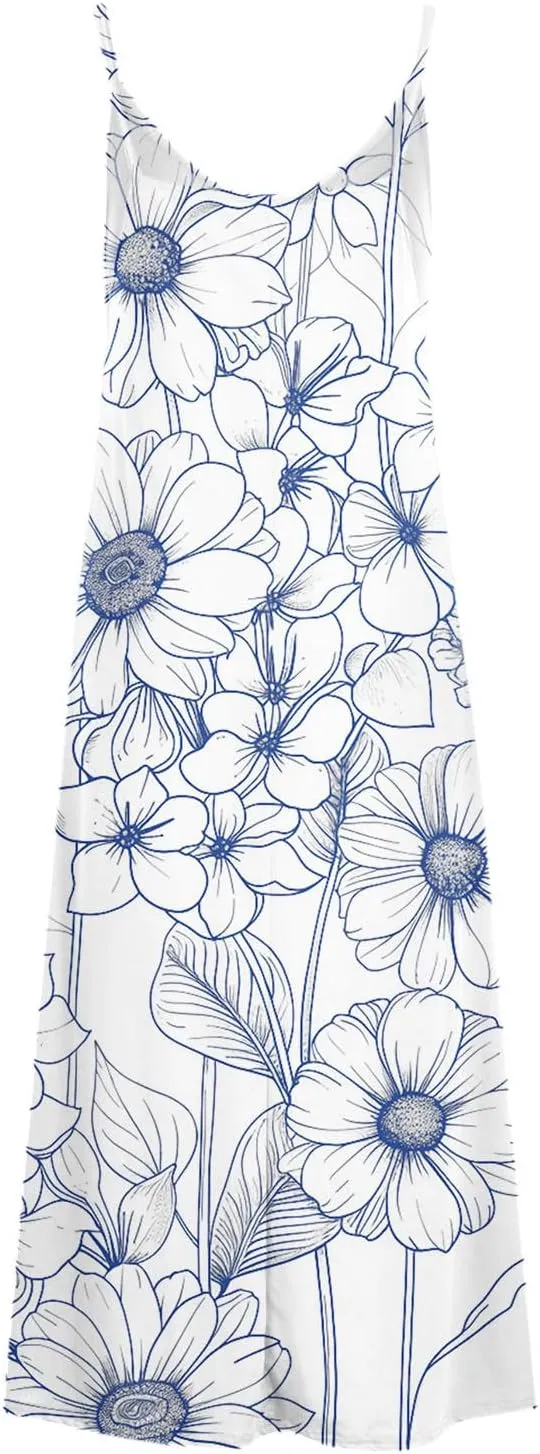 Ceboyel Women Floral Spaghetti Strap Sundress Casual Summer Long Maxi Dress Vneck Sexy Boho Dresses Trendy Beach Clothes 2024