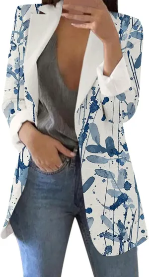 Floral Blazers for Women Long Sleeve Trendy Casual Open Front Printed Dressy Fitted Suit Jackets