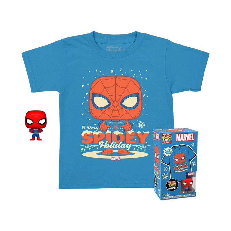 Funko Pop Keychain & Tee: Marvel Holiday - Playera Infantil Extra Grande Con Llavero Spiderman