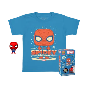 Funko Pop Keychain & Tee: Marvel Holiday - Playera Infantil Extra Grande Con Llavero Spiderman
