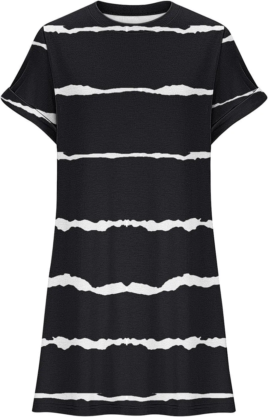 JJHAEVDY Summer Dresses for Women 2025 Short Sleeve Crewneck T-Shirt Dress Solid Color Loose Dresses Basic Short Dress Pajama