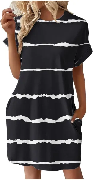 JJHAEVDY Summer Dresses for Women 2025 Short Sleeve Crewneck T-Shirt Dress Solid Color Loose Dresses Basic Short Dress Pajama