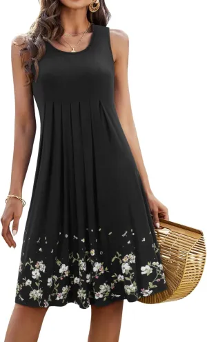 KILIG Womens Summer Dresses 2025 Casual Pleated Floral A-line Tank Sundress Beach Vacation Cruise Outfits