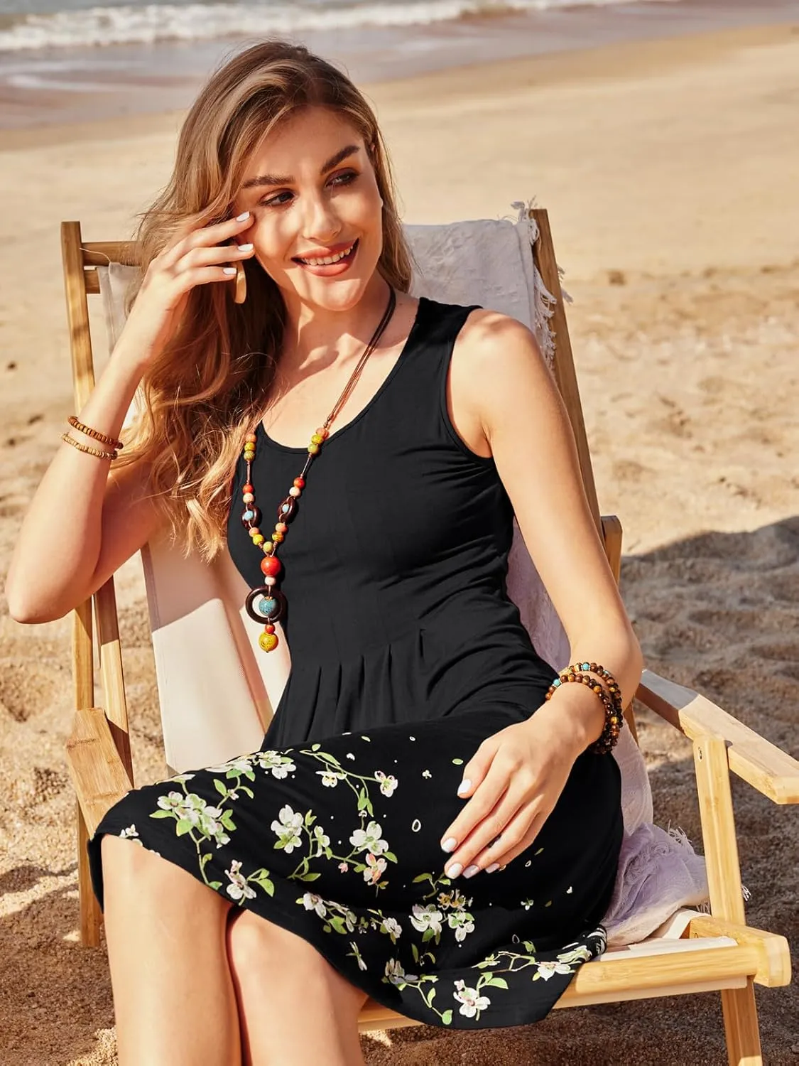 KILIG Womens Summer Dresses 2025 Casual Pleated Floral A-line Tank Sundress Beach Vacation Cruise Outfits