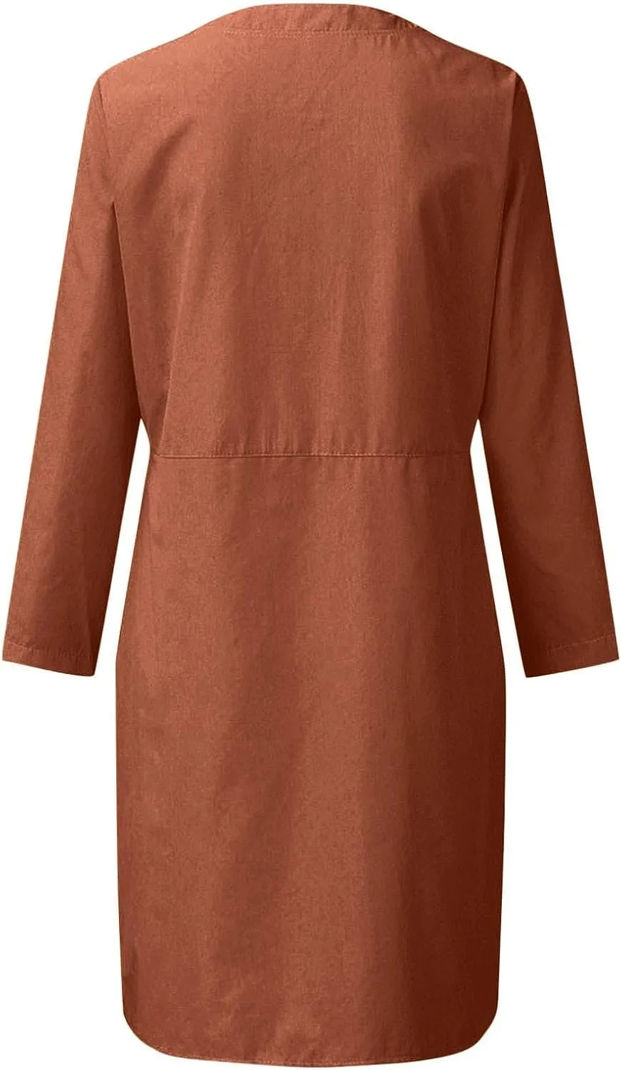 Linen Cotton Dress for Women 2025 Button Shirt Dress Long Sleeve Round Neck Dressy Casual Mini Dresses with Pockets