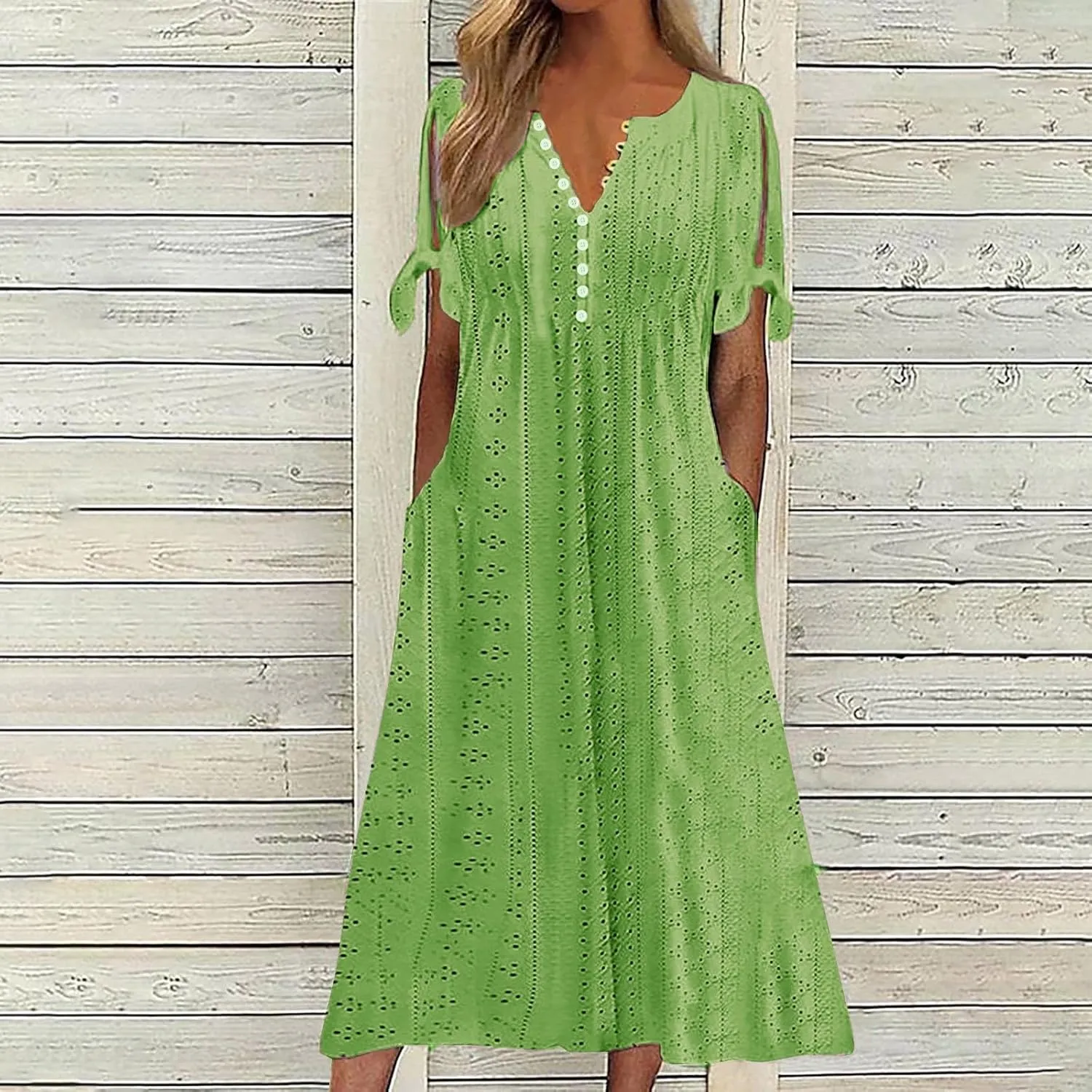 Maxi Dresses for Seniors 2025 Trendy Short Sleeve Boho Eyelet Tshirt Dress Casual Summer Beach Vacation Sundress