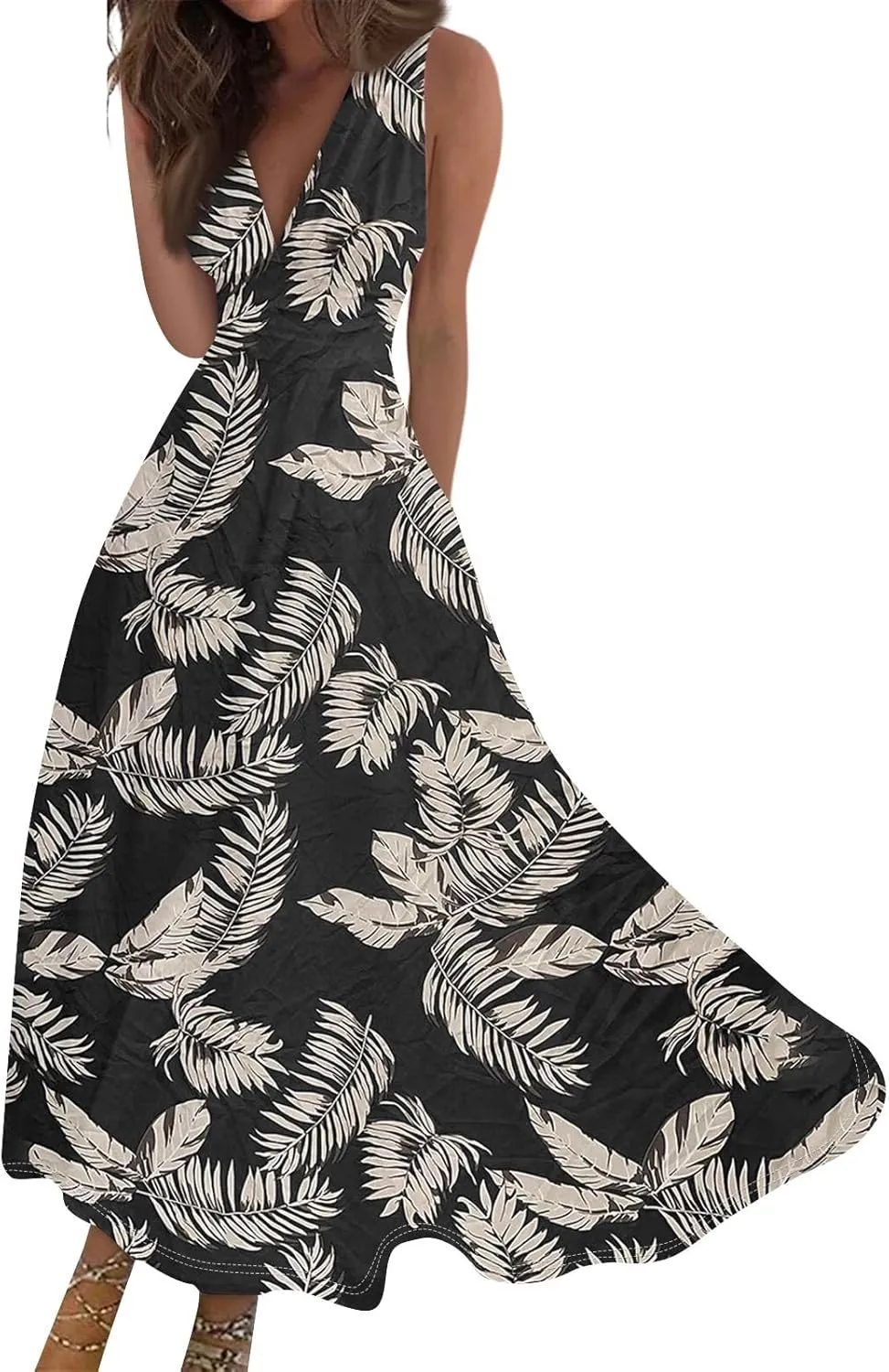 Maxi Dresses for Women 2025 Casual Trendy Summer A Line Flowy Dress Floral V Neck Sleeveless Formal Sundresses