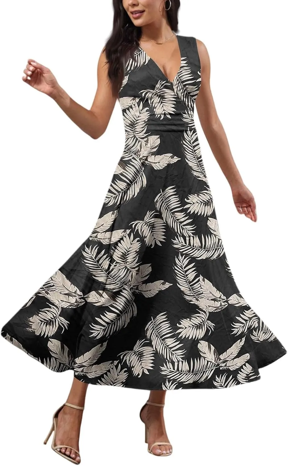 Maxi Dresses for Women 2025 Casual Trendy Summer A Line Flowy Dress Floral V Neck Sleeveless Formal Sundresses