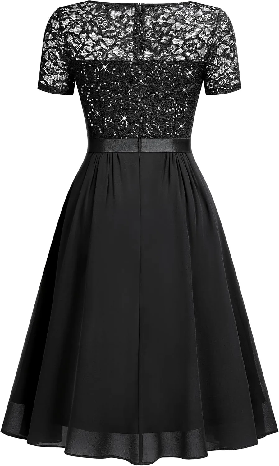 MISSMAY Women's Elegant Style Sequin Lace A-Line Cocktail Party Dress