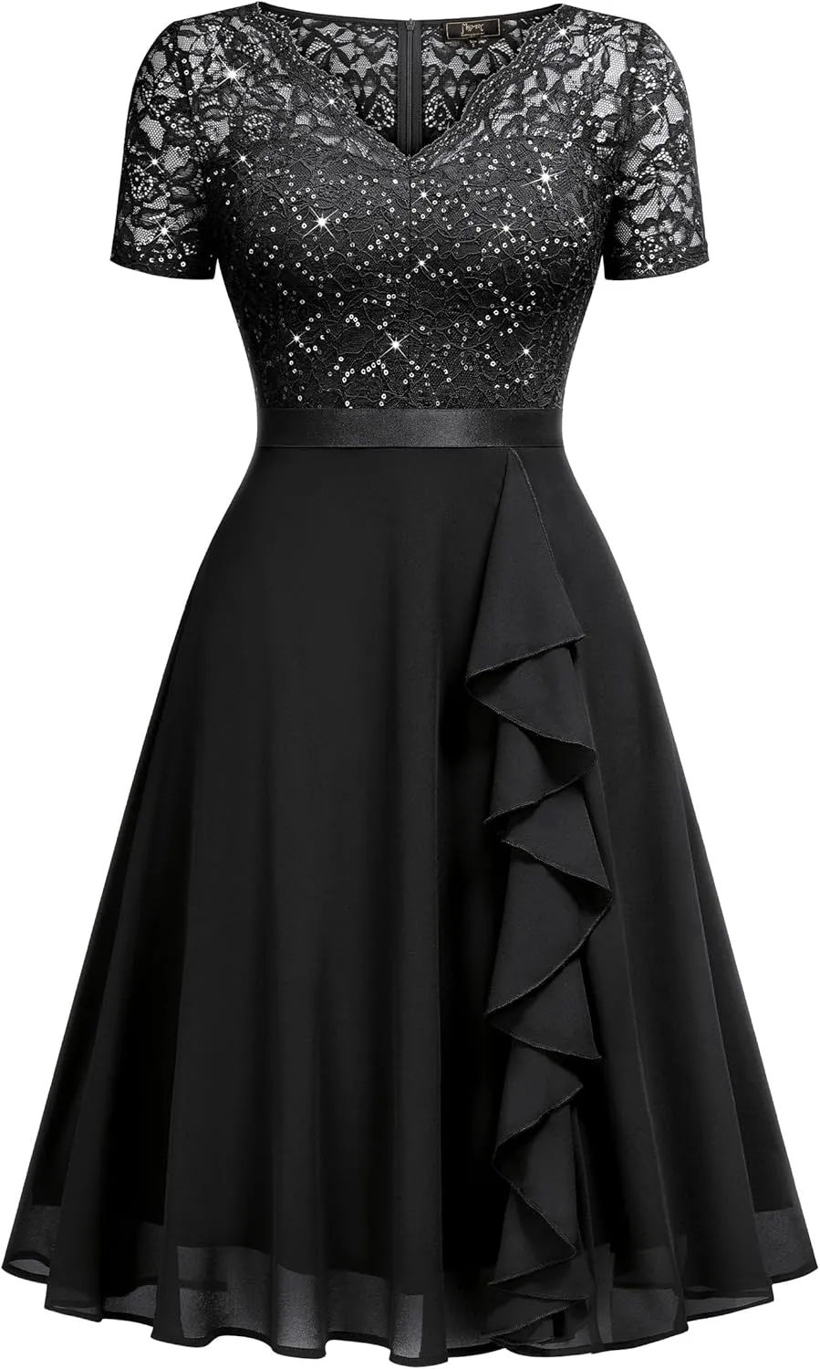 MISSMAY Women's Elegant Style Sequin Lace A-Line Cocktail Party Dress
