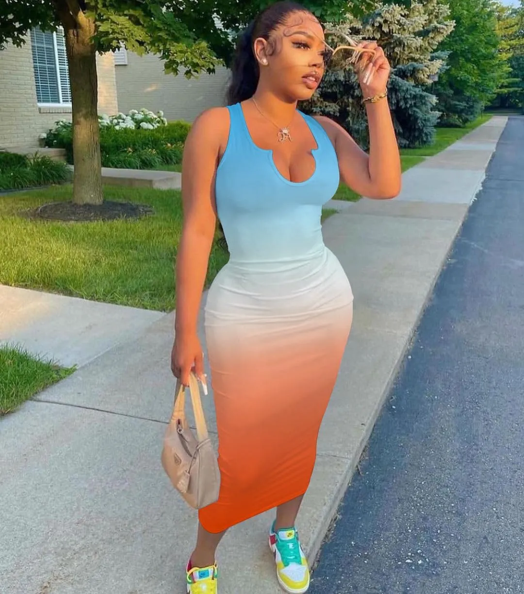 Nimsruc Women Casual Sexy Deep U Neck Tank Top Bodycon Dress Summer Sleeveless Wrap Long Basic Party Club Maxi Dresses
