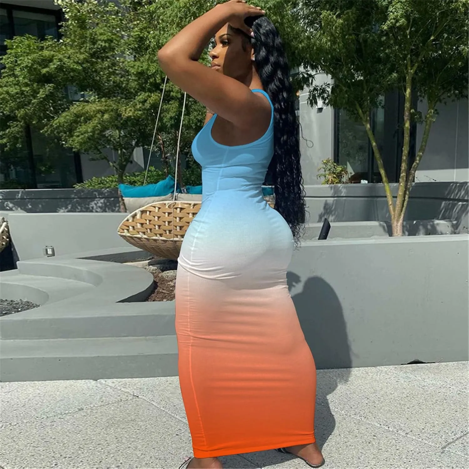 Nimsruc Women Casual Sexy Deep U Neck Tank Top Bodycon Dress Summer Sleeveless Wrap Long Basic Party Club Maxi Dresses