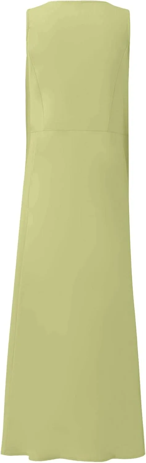 Plus Size Cotton Linen Summer Dresses for Curvy Women 2025 Sleeveless Maxi Vacation Beach Sundresses with Pockets