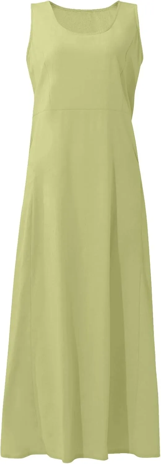 Plus Size Cotton Linen Summer Dresses for Curvy Women 2025 Sleeveless Maxi Vacation Beach Sundresses with Pockets
