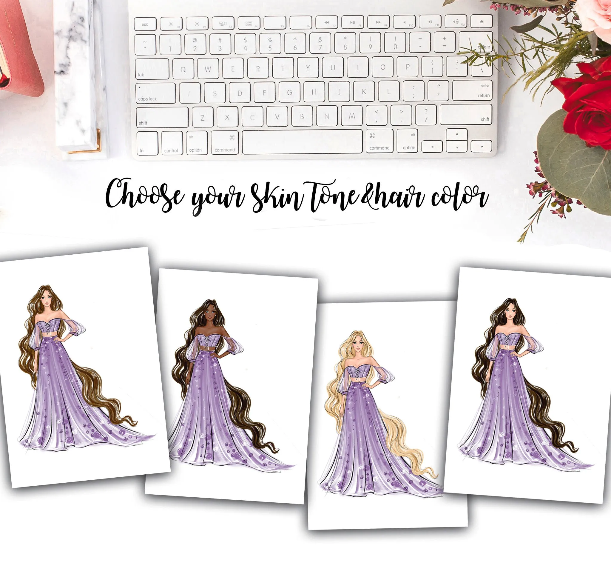 Rapunzel fashion princess art print fashion illustration
