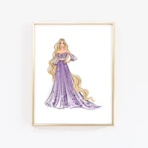 Rapunzel fashion princess art print fashion illustration