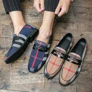 Sapato de Grife Masculino Xadrez de Couro PU