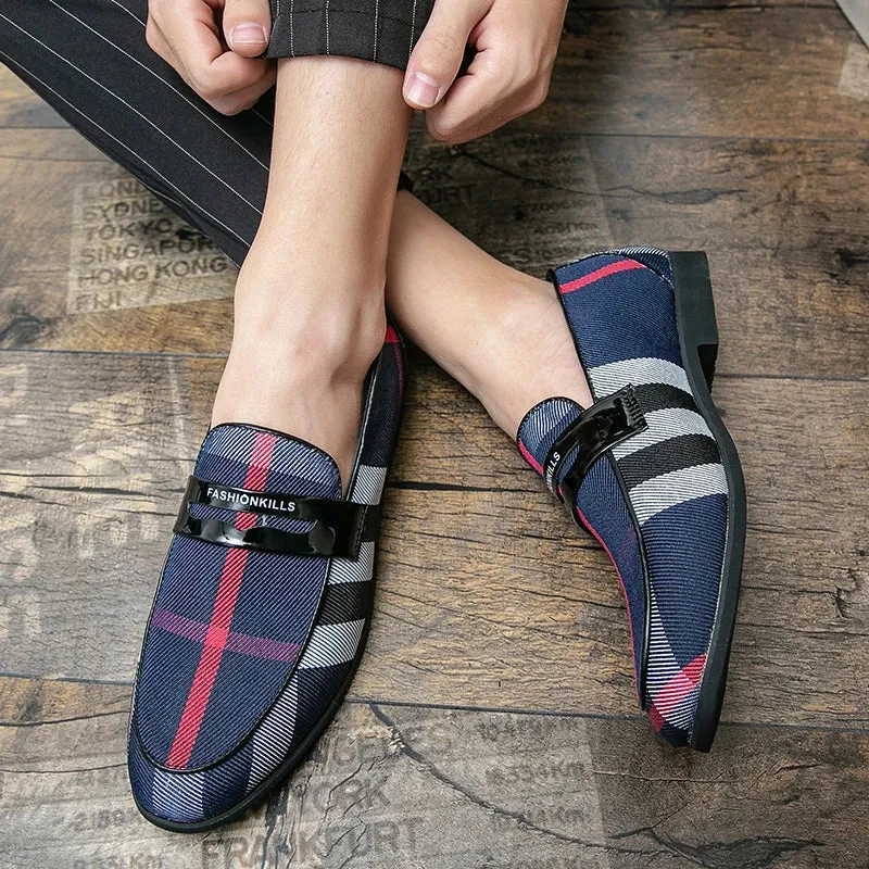 Sapato de Grife Masculino Xadrez de Couro PU