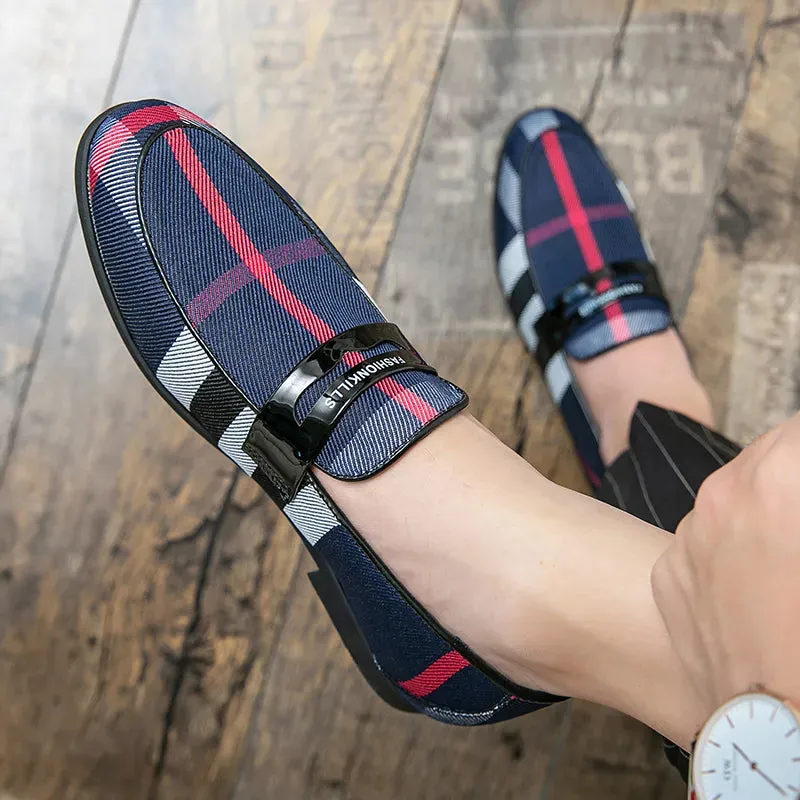Sapato de Grife Masculino Xadrez de Couro PU
