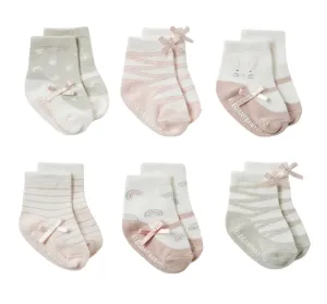Socks 6Pk Mary Jane Pink 0-12M