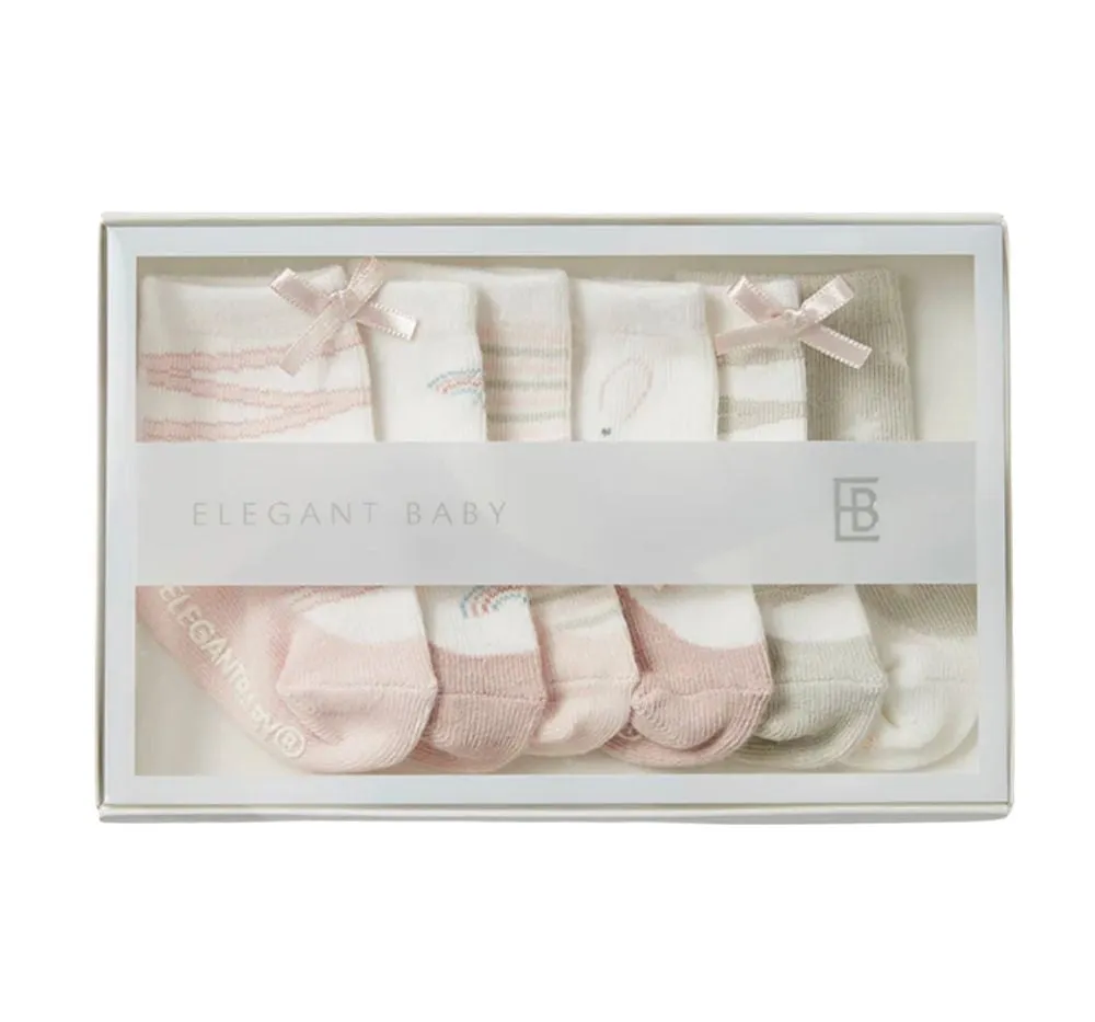 Socks 6Pk Mary Jane Pink 0-12M