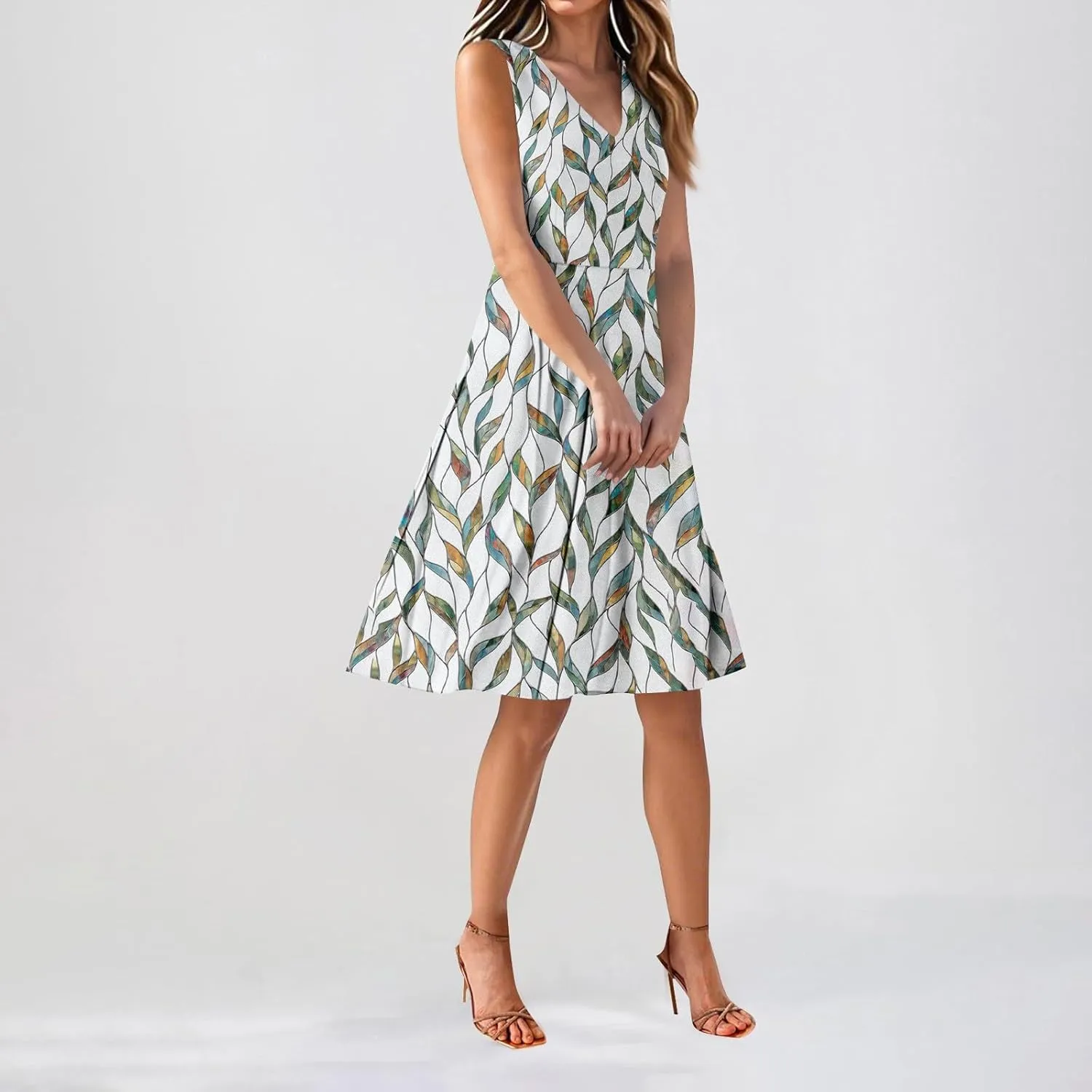 Summer Dresses for Women Casual Flowy Elegant Wedding Dress Ruffle Sleeveless Floral Dresses Sexy Midi Chiffon Dress
