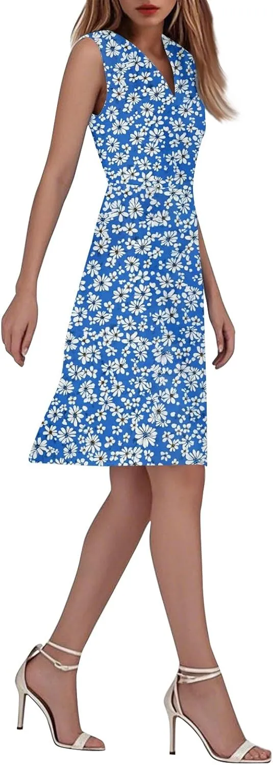 Summer Dresses for Women Casual Flowy Elegant Wedding Dress Ruffle Sleeveless Floral Dresses Sexy Midi Chiffon Dress