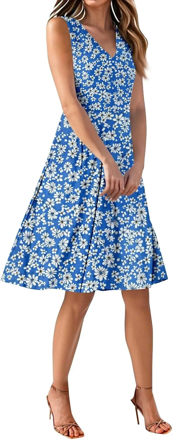 Summer Dresses for Women Casual Flowy Elegant Wedding Dress Ruffle Sleeveless Floral Dresses Sexy Midi Chiffon Dress