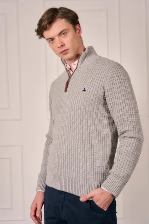 Suéter Halfzip Waffle Hombre Gris Claro