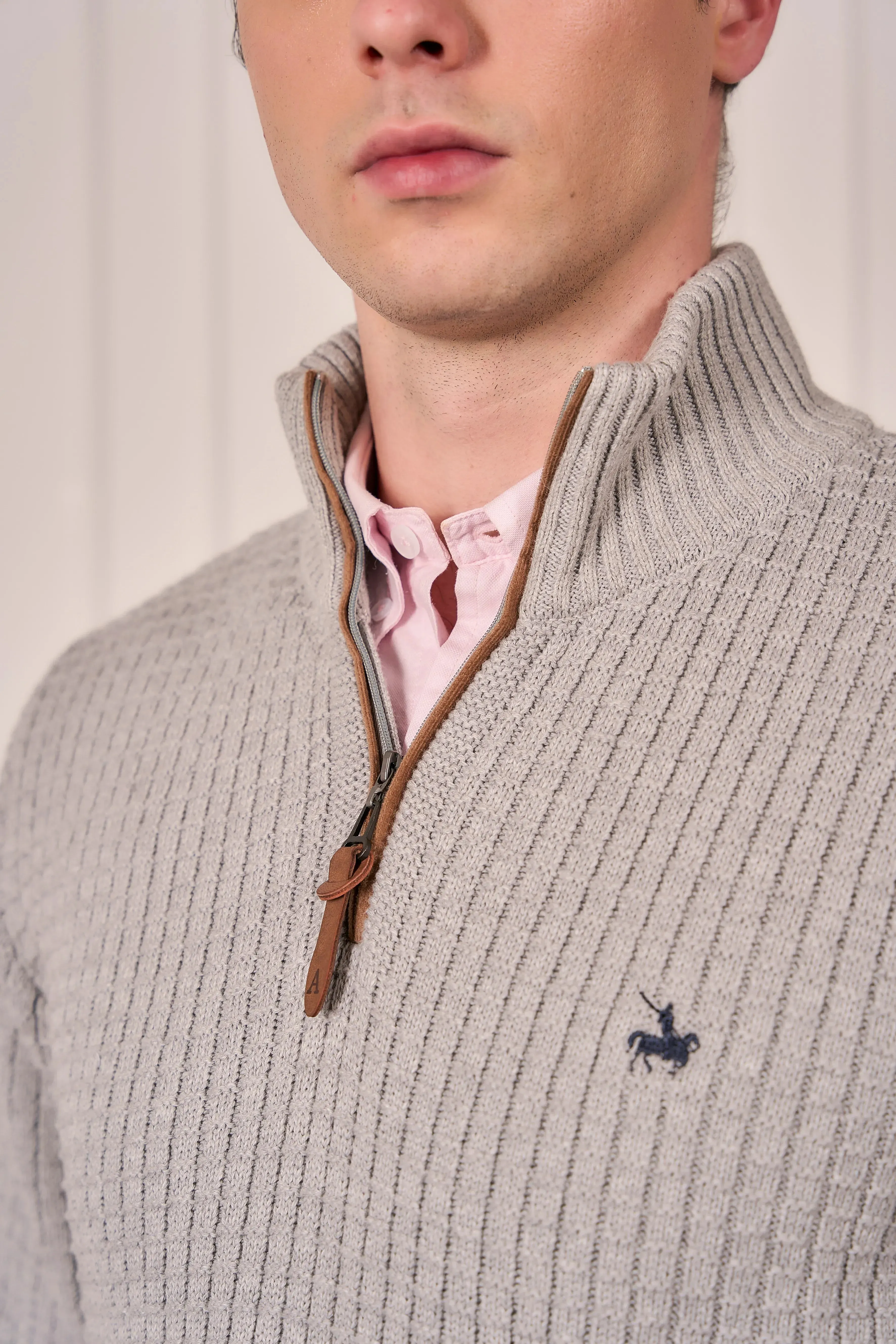 Suéter Halfzip Waffle Hombre Gris Claro