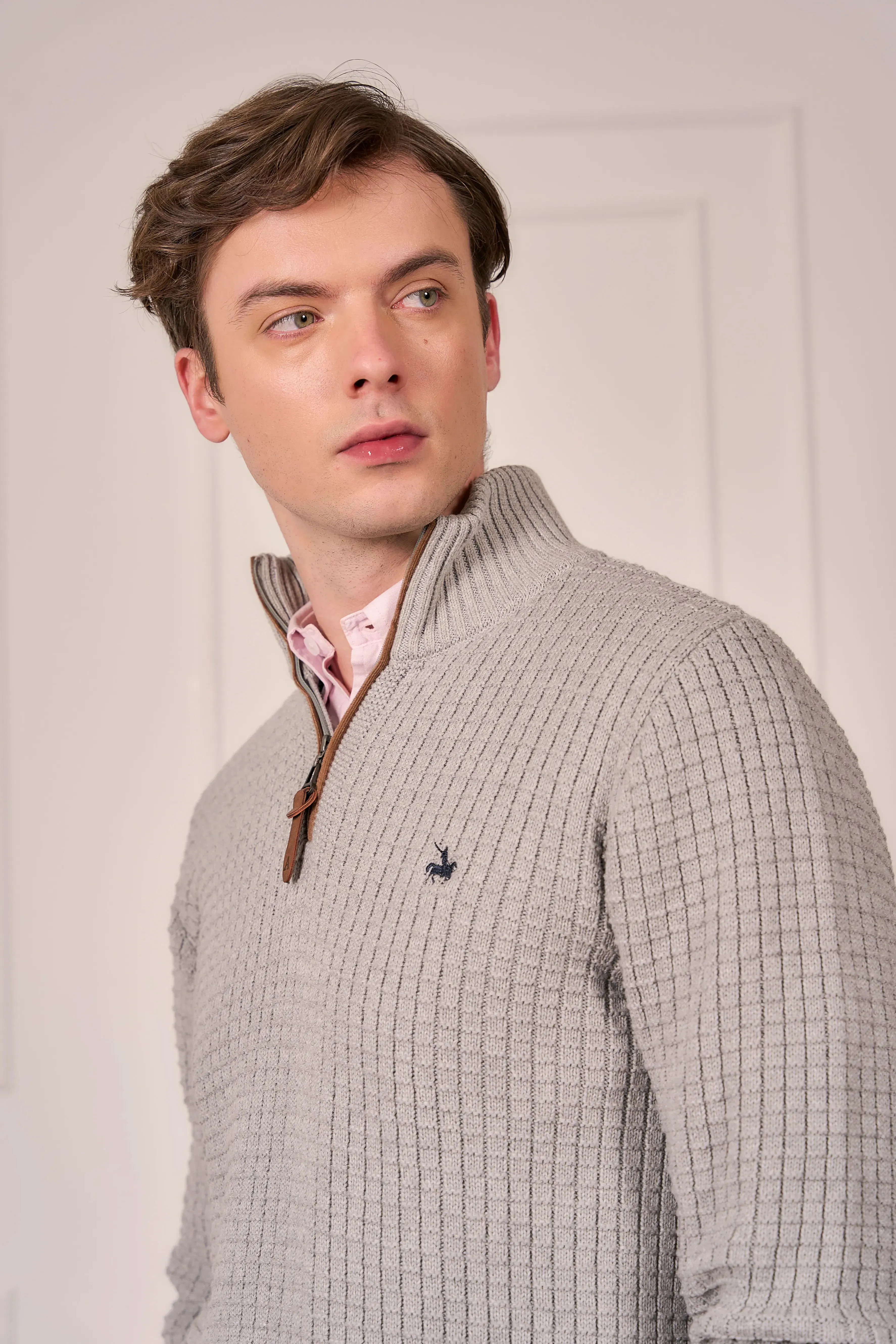 Suéter Halfzip Waffle Hombre Gris Claro