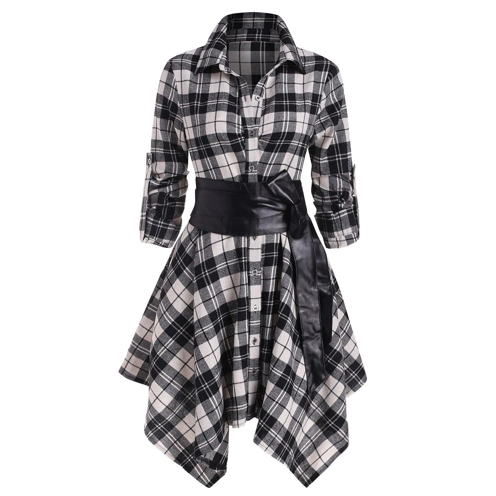 Vestido Chemise Xadrez Assimétrico c/ Cinto